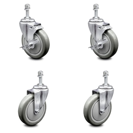 Service Caster 5 Inch Gray Polyurethane Wheel Swivel 10mm Threaded Stem Caster Brakes, 2PK SCC-TS20S514-PPUB-TLB-M1015-2-S-2